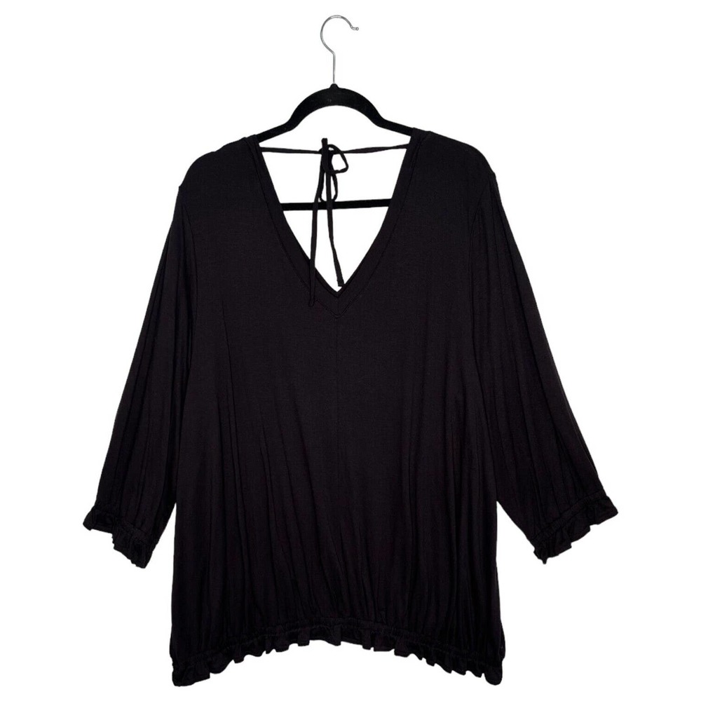 Lane Bryant Top Womens 22 24 V Neck Long Sleeve Cinched Bottom Tie Back Black - Picture 9 of 12